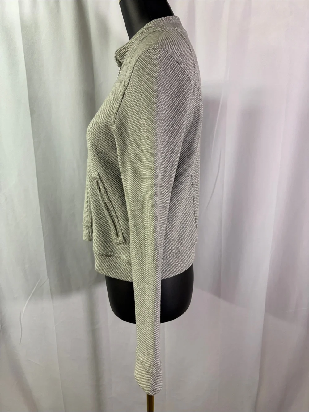 Banana Republic Factory Gray Zip Front Cropped Knit Moto Jacket - Picture 3 of 16